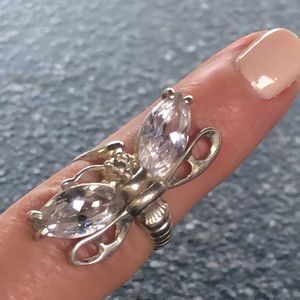 Silver ring- fly with crystal wings